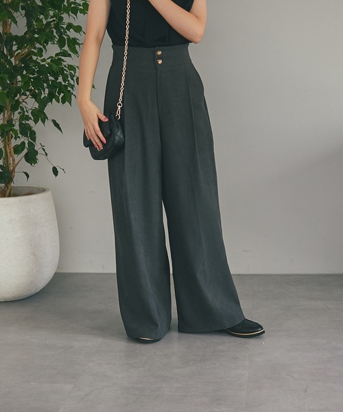 un dix cors（アンディコール）の「脚長効果あり　起毛ツイルハイウエストワイドパンツ（その他パンツ・レディース・チャコールグレー/ベージュ・FREE）」の3枚目の写真