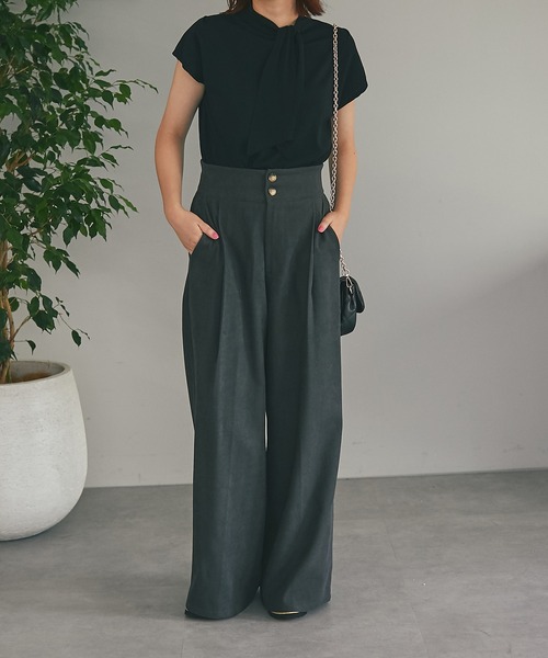 un dix cors（アンディコール）の「脚長効果あり　起毛ツイルハイウエストワイドパンツ（その他パンツ・レディース・チャコールグレー/ベージュ・FREE）」の4枚目の写真