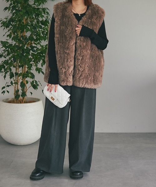 un dix cors（アンディコール）の「脚長効果あり　起毛ツイルハイウエストワイドパンツ（その他パンツ・レディース・チャコールグレー/ベージュ・FREE）」の11枚目の写真