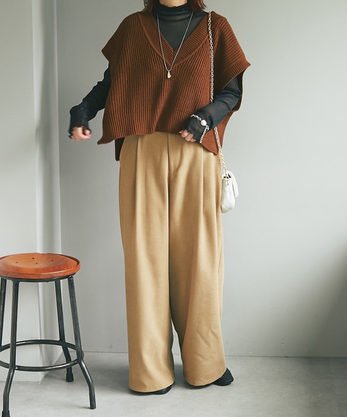 un dix cors（アンディコール）の「脚長効果あり　起毛ツイルハイウエストワイドパンツ（その他パンツ・レディース・チャコールグレー/ベージュ・FREE）」の18枚目の写真