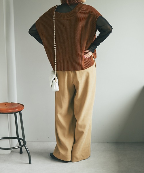 un dix cors（アンディコール）の「脚長効果あり　起毛ツイルハイウエストワイドパンツ（その他パンツ・レディース・チャコールグレー/ベージュ・FREE）」の17枚目の写真