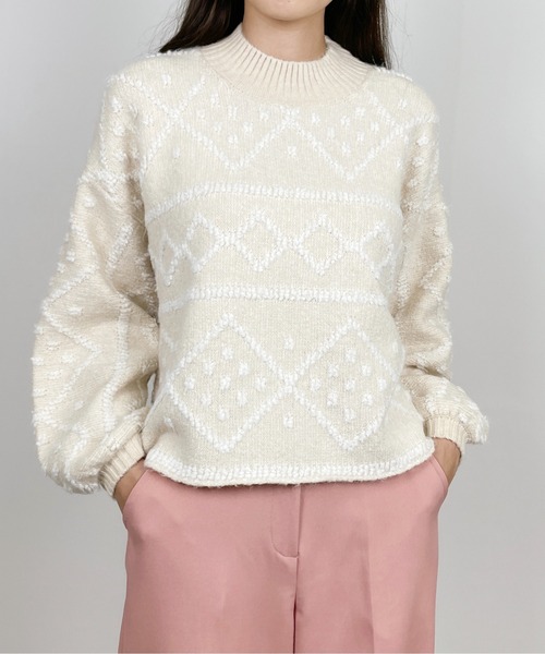 StyleSea（スタイルシー）の「ダイヤ柄ジャガードモックネックニット（ニット/セーター・レディース・チャコールグレー/ブルー/アイボリー・MEDIUM）」の10枚目の写真