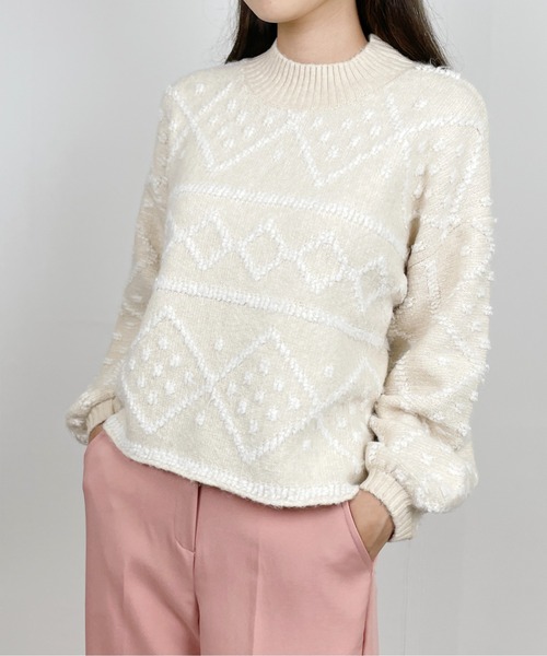 StyleSea（スタイルシー）の「ダイヤ柄ジャガードモックネックニット（ニット/セーター・レディース・チャコールグレー/ブルー/アイボリー・MEDIUM）」の5枚目の写真