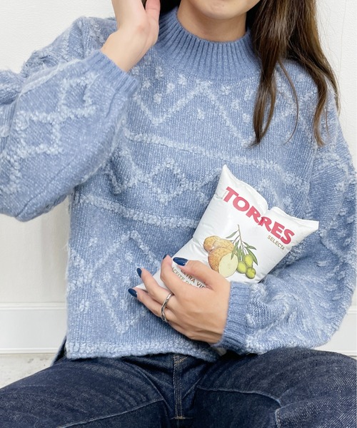 StyleSea（スタイルシー）の「ダイヤ柄ジャガードモックネックニット（ニット/セーター・レディース・チャコールグレー/ブルー/アイボリー・MEDIUM）」の12枚目の写真