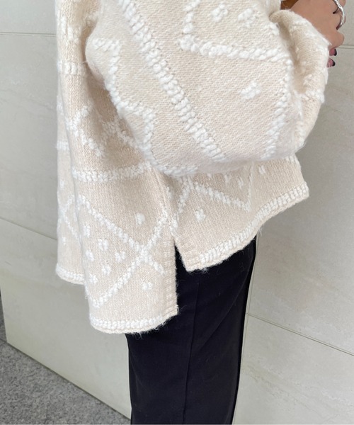 StyleSea（スタイルシー）の「ダイヤ柄ジャガードモックネックニット（ニット/セーター・レディース・チャコールグレー/ブルー/アイボリー・MEDIUM）」の22枚目の写真