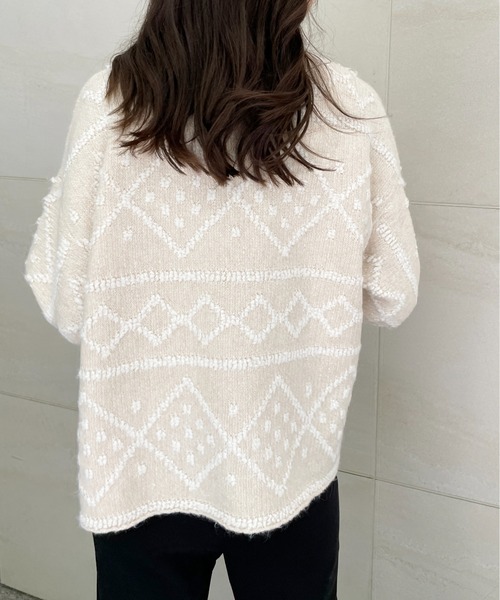 StyleSea（スタイルシー）の「ダイヤ柄ジャガードモックネックニット（ニット/セーター・レディース・チャコールグレー/ブルー/アイボリー・MEDIUM）」の21枚目の写真