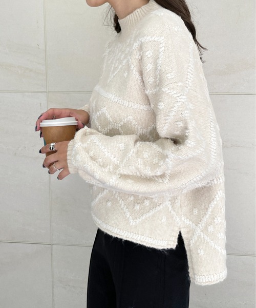 StyleSea（スタイルシー）の「ダイヤ柄ジャガードモックネックニット（ニット/セーター・レディース・チャコールグレー/ブルー/アイボリー・MEDIUM）」の20枚目の写真