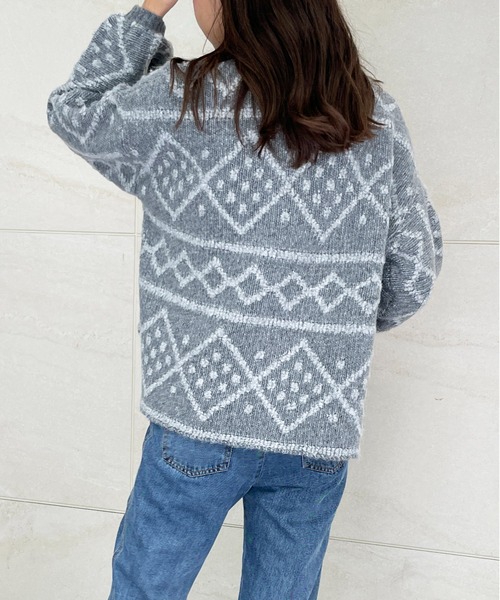StyleSea（スタイルシー）の「ダイヤ柄ジャガードモックネックニット（ニット/セーター・レディース・チャコールグレー/ブルー/アイボリー・MEDIUM）」の18枚目の写真