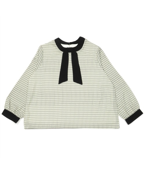 TOKYO SHIRTS(トウキョウシャツ)の「配色プリント リボン付き長袖カジュアルシャツ(シャツ/ブラウス・レディース・ネイビー/オフホワイト・M/L)」の3枚目の写真