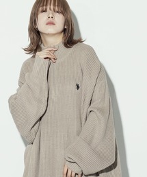 U.S. POLO ASSN. / ユーエスポロアッスン 別注 コラボ  オーバーサイズ 畦編み ハーフジップ ニット