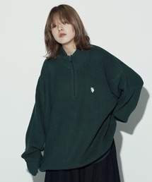 U.S. POLO ASSN. / ユーエスポロアッスン 別注 コラボ  オーバーサイズ 畦編み ハーフジップ ニット