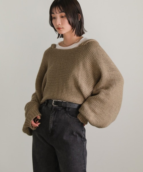 select MOCA（セレクトモカ）の「2022 AW ボリュームスリーブ2WAYローゲージニットボレロ（カーディガン/ボレロ・レディース・ベージュ/アイボリー/グレー・FREE）」の5枚目の写真