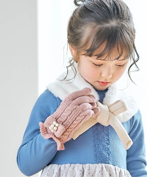 apres les cours（アプレレクール）の「リボン手袋（手袋・キッズ・サックスブルー/ピンク/アイボリー・140/120/95）」の3枚目の写真
