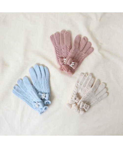 apres les cours（アプレレクール）の「リボン手袋（手袋・キッズ・サックスブルー/ピンク/アイボリー・140/120/95）」の4枚目の写真