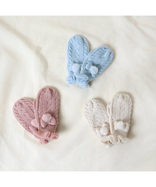 apres les cours（アプレレクール）の「リボン手袋（手袋・キッズ・サックスブルー/ピンク/アイボリー・140/120/95）」の5枚目の写真