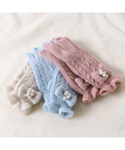 apres les cours（アプレレクール）の「リボン手袋（手袋・キッズ・サックスブルー/ピンク/アイボリー・140/120/95）」の6枚目の写真