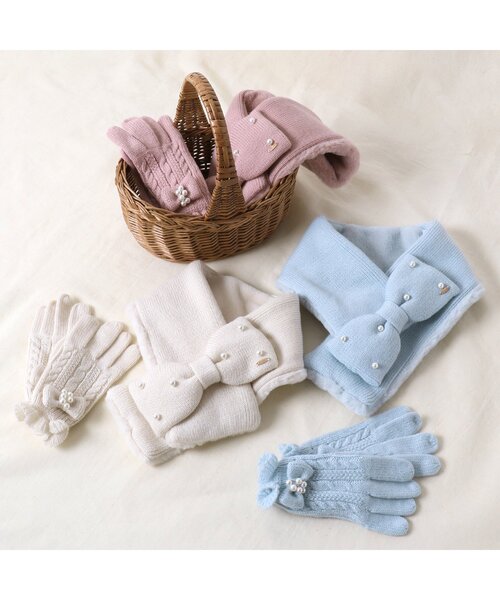 apres les cours（アプレレクール）の「リボン手袋（手袋・キッズ・サックスブルー/ピンク/アイボリー・140/120/95）」の7枚目の写真