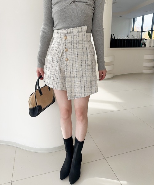 セール】【Jasmine】ラップスカート風ツイードショートパンツ