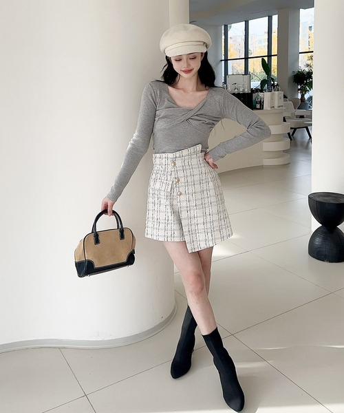 セール】【Jasmine】ラップスカート風ツイードショートパンツ