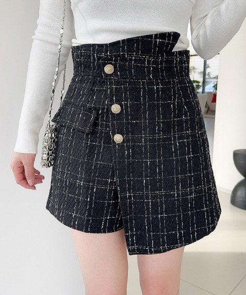 セール】【Jasmine】ラップスカート風ツイードショートパンツ