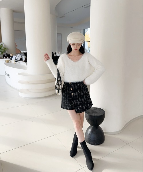 セール】【Jasmine】ラップスカート風ツイードショートパンツ