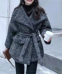 ベルト付きノーカラーコート