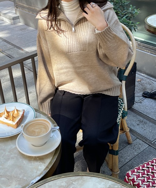 LE MORE（リモア）の「ハーフジップニットプルオーバー（ニット/セーター・レディース・アイボリー/ブラウン/グレー・FREE）」の7枚目の写真