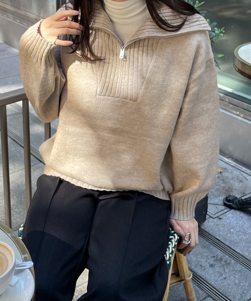 LE MORE（リモア）の「ハーフジップニットプルオーバー（ニット/セーター・レディース・アイボリー/ブラウン/グレー・FREE）」の15枚目の写真