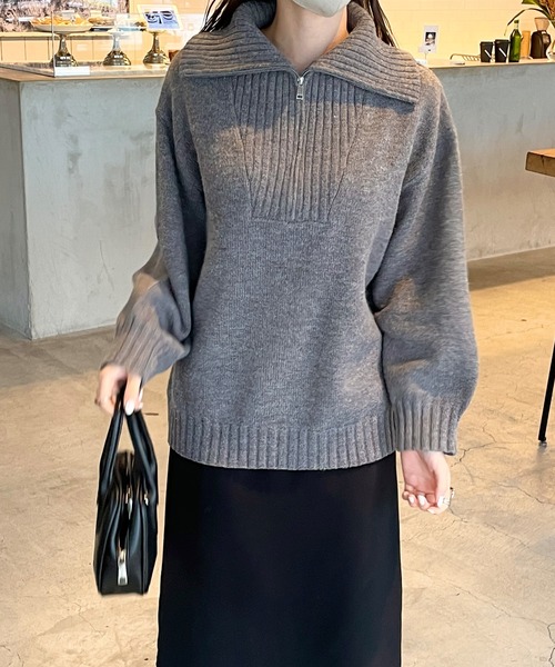 LE MORE（リモア）の「ハーフジップニットプルオーバー（ニット/セーター・レディース・アイボリー/ブラウン/グレー・FREE）」の22枚目の写真