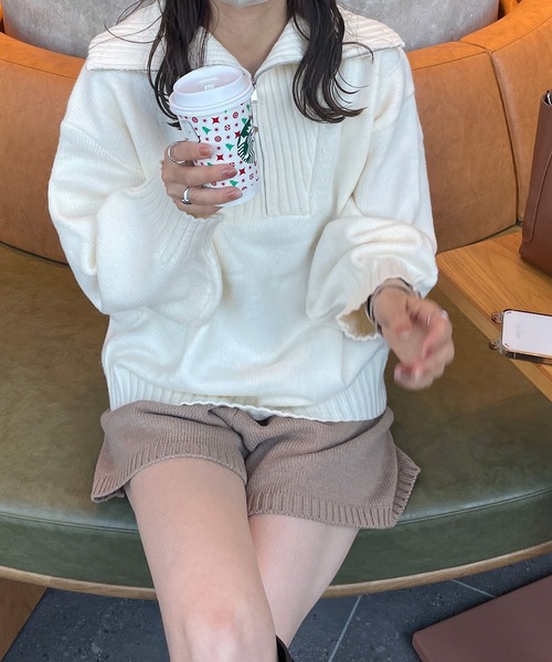 LE MORE（リモア）の「ハーフジップニットプルオーバー（ニット/セーター・レディース・アイボリー/ブラウン/グレー・FREE）」の9枚目の写真