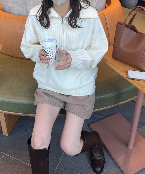 LE MORE（リモア）の「ハーフジップニットプルオーバー（ニット/セーター・レディース・アイボリー/ブラウン/グレー・FREE）」の6枚目の写真