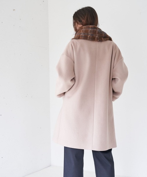NIMES（ニーム）の「ウールメルトンスタンドカラーコート（その他アウター・レディース・ネイビー/ベージュ・FREE）」の5枚目の写真