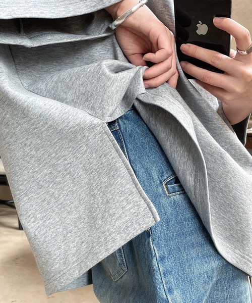 chuclla（チュクラ）の「ボンディングライク オーバーサイズスウェットTシャツ chw22a167（Tシャツ/カットソー・レディース・アイボリー/グレー・FREE）」の4枚目の写真