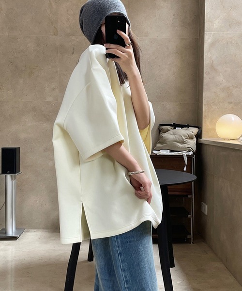 chuclla（チュクラ）の「ボンディングライク オーバーサイズスウェットTシャツ chw22a167（Tシャツ/カットソー・レディース・アイボリー/グレー・FREE）」の19枚目の写真