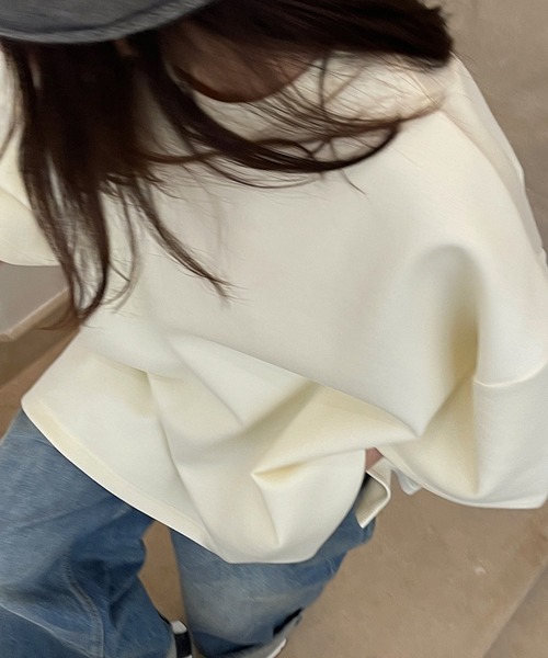 chuclla（チュクラ）の「ボンディングライク オーバーサイズスウェットTシャツ chw22a167（Tシャツ/カットソー・レディース・アイボリー/グレー・FREE）」の5枚目の写真