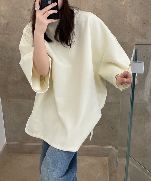 chuclla（チュクラ）の「ボンディングライク オーバーサイズスウェットTシャツ chw22a167（Tシャツ/カットソー・レディース・アイボリー/グレー・FREE）」の12枚目の写真