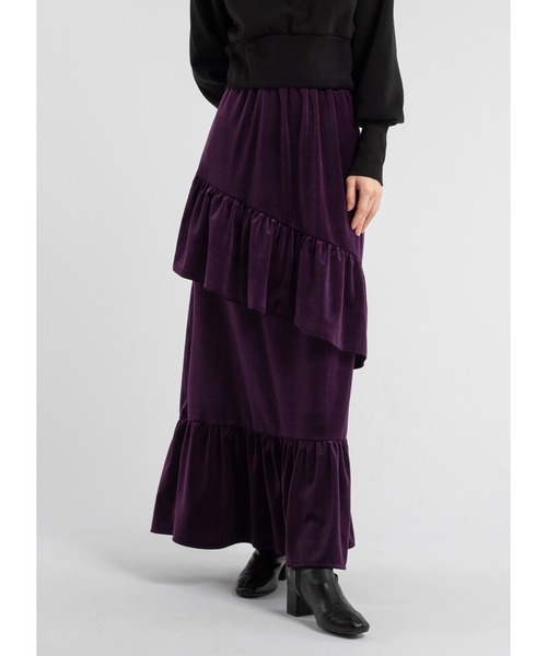 Adoon plain（アドーンプレーン）の「ベロアティアードスカート（スカート・レディース・ブラック/ブルー/パープル・LARGE/MEDIUM）」の4枚目の写真