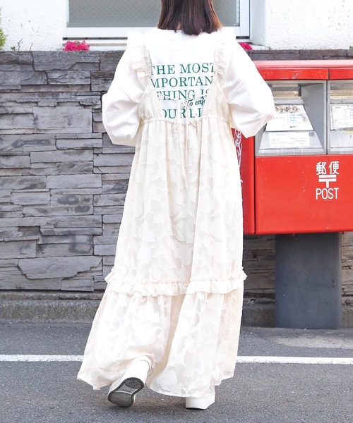 ノースリーブ　フリルワンピース　ミント ストライプフリルノースリーブシャツワンピース
