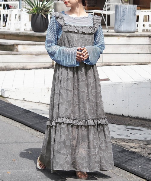 【Sairi】ジャガードワンピース ブルー Mサイズ セール】【2024SS新色登場】シアージャガードフリルワンピース