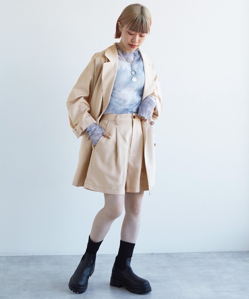 w closet(ダブルクローゼット)の「【セットアップ対応】リネンタッチショートパンツ(その他パンツ・レディース・ブラック/ネイビー/ライトベージュ・FREE)」の14枚目の写真