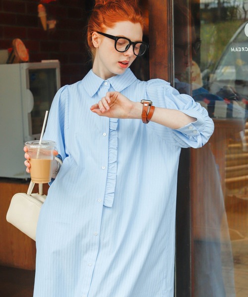 Birthday room（バースデイルーム）の「2WAYストライプシャツワンピース（シャツワンピース・レディース・ブルー/イエロー・FREE）」の2枚目の写真