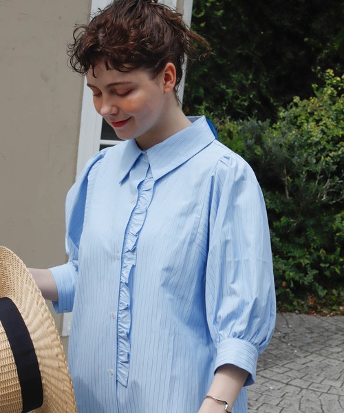 Birthday room（バースデイルーム）の「2WAYストライプシャツワンピース（シャツワンピース・レディース・ブルー/イエロー・FREE）」の14枚目の写真