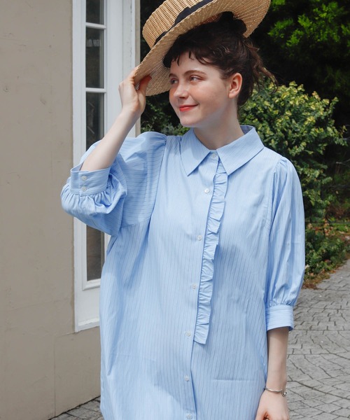 Birthday room（バースデイルーム）の「2WAYストライプシャツワンピース（シャツワンピース・レディース・ブルー/イエロー・FREE）」の15枚目の写真