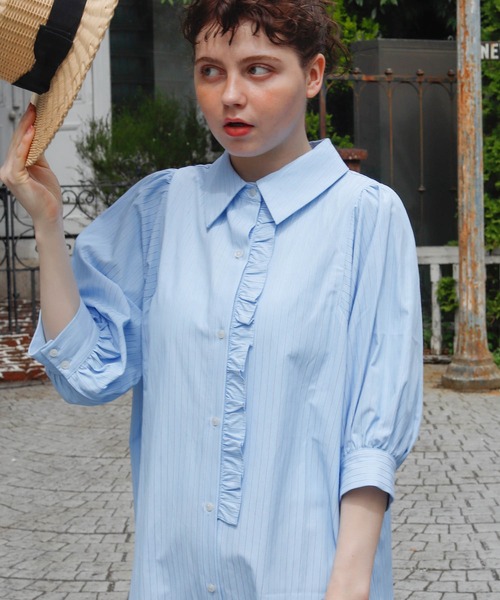 Birthday room（バースデイルーム）の「2WAYストライプシャツワンピース（シャツワンピース・レディース・ブルー/イエロー・FREE）」の16枚目の写真