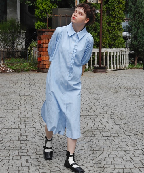 Birthday room（バースデイルーム）の「2WAYストライプシャツワンピース（シャツワンピース・レディース・ブルー/イエロー・FREE）」の6枚目の写真