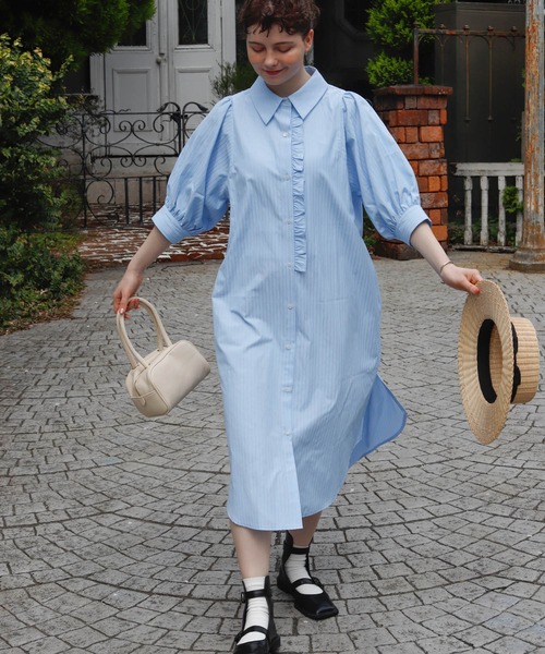 Birthday room（バースデイルーム）の「2WAYストライプシャツワンピース（シャツワンピース・レディース・ブルー/イエロー・FREE）」の5枚目の写真