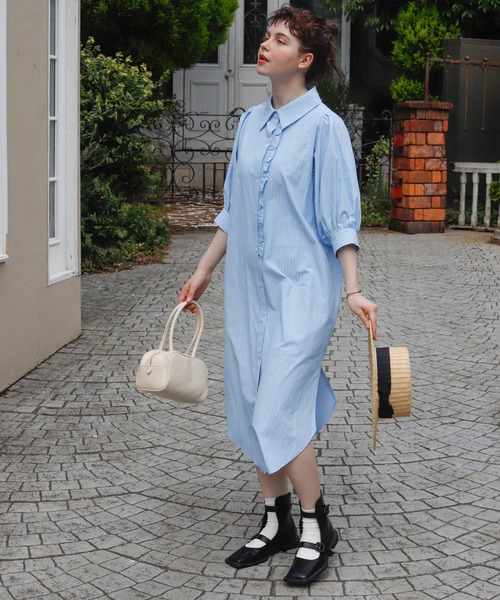 Birthday room（バースデイルーム）の「2WAYストライプシャツワンピース（シャツワンピース・レディース・ブルー/イエロー・FREE）」の7枚目の写真