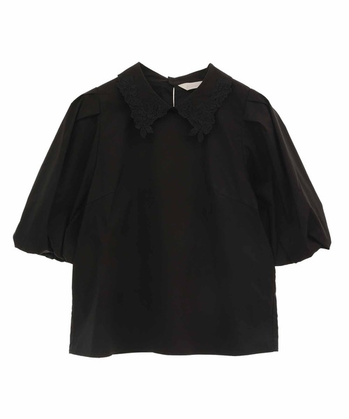 31 Sons de mode（トランテアン　ソン　ドゥ　モード）の「衿レースパフ袖ブラウス（シャツ/ブラウス・レディース・ブラック/サックスブルー/オフホワイト・36）」の4枚目の写真