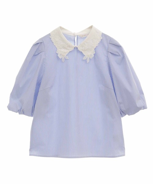 31 Sons de mode（トランテアン　ソン　ドゥ　モード）の「衿レースパフ袖ブラウス（シャツ/ブラウス・レディース・ブラック/サックスブルー/オフホワイト・36）」の6枚目の写真