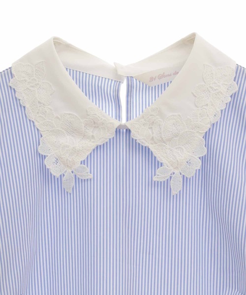 31 Sons de mode（トランテアン　ソン　ドゥ　モード）の「衿レースパフ袖ブラウス（シャツ/ブラウス・レディース・ブラック/サックスブルー/オフホワイト・36）」の7枚目の写真